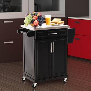 HOMCOM Kitchen Island, MDF, Stainless Steel Top-Black Aosom UK