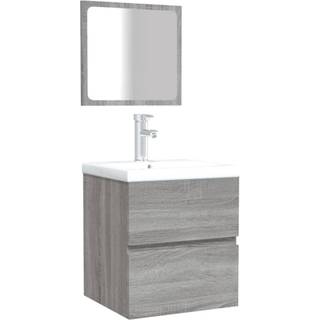 badeværelsesskab med spejl konstrueret træ grå sonoma-eg