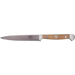 Güde Alpha Olive Tomatenmesser 13 cm mit Wellenschliff - CVM-Messerstahl - Griffschalen Olivenholz - Braun,Silber