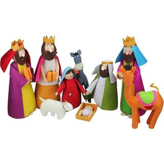 Betsey Cavallo Large Fabric Christmas Nativity Set 9 stykker 15,5 tommer h?j