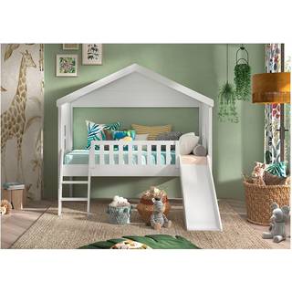 Halvhøj seng med rutsjebane 90 x 200 cm – Housebed, hvid