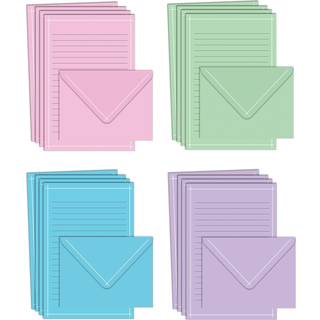Better Office Products Mini Stationery Set 100 Piece Set (50 foret ark + 50 Matchende konvolutter) 4 Solid farver Tynd hvid kant 5,5 x 8,25 tomme