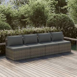 loungesæt til haven 4 dele med hynder polyrattan grå
