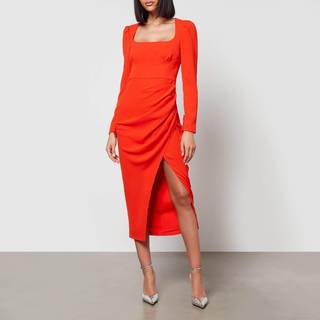 Self-Portrait CrÃªpe ruched midi dress - red - XXXS