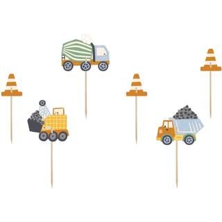 6 stk. Byggemaskine Cupcake Toppers, blandede farver, 4-7 cm, festlig dekoration