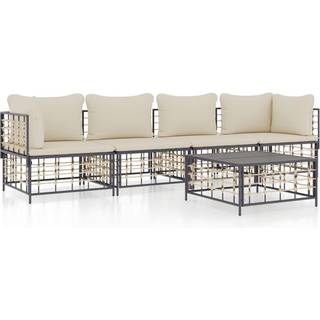 loungesæt til haven 5 dele med hynder polyrattan antracitgrå