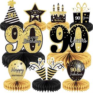 9 stykker 90 -?rs f?dselsdagsdekoration 90 -?rs f?dselsdagscenter til borde Dekorationer Sk?l til 90 ?r Honeycomb Tabler Topper til m?nd og kvind
