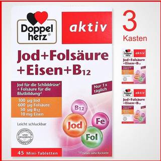 Doppelherz Aktiv jod + folinsyre + jern + B12 45 mini-tabletter