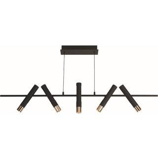 Cylinder LED hængelampe, sort/ogld, metal, 120 cm lang