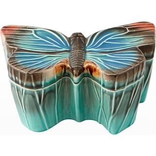 Bordallo Pinheiro Decorative Objects - 'Cloudy Butterflies' box, large, light blue in multicolour earthenware