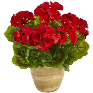 N?sten naturlig 11in. Geranium kunstig plante i keramisk planter UV -resistent (indend?rs/udend?rs)