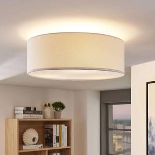 Lindby loftlampe Mariat, hvid, hør, Ø 45 cm, E27