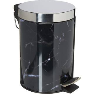 Mini Modern Black Marble & Silver Round Step Papirkurv CAN af Home Basics | 3 liter kompakt skraldespand med aftagelig foringsspand og h?ndtag ti