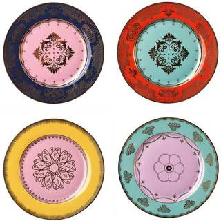 POLSPOTTEN Tableware - 'Grandpa' side plate, set of four in MULTICOLOUR Porcelain