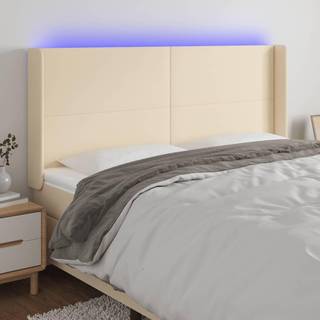 Sengegavl Med Led-Lys Stof - Creme / 183 x 16 x 118/128 cm