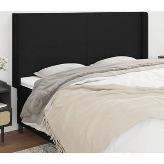 Sengegavl Med Kanter 83X16X78/128 Cm Stof - Sort / 183 x 16 x 118/128 cm