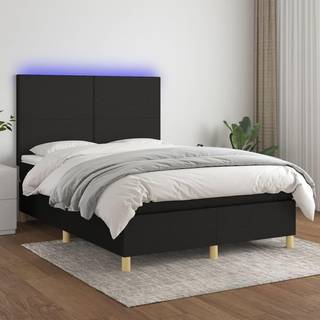 kontinentalseng med LED-lys 140x190 cm stof sort