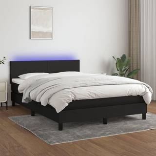 kontinentalseng med LED-lys 140x200 cm stof sort