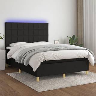 kontinentalseng med LED-lys 140x190 cm stof sort