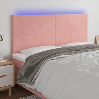 Sengegavl Med Led-Lys Velour - Lyserød / 160 x 5 x 118/128 cm