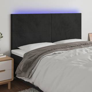Sengegavl Med Led-Lys Velour - Sort / 180 x 5 x 118/128 cm