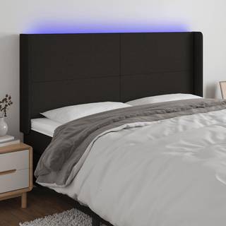 Sengegavl Med Led-Lys Stof - Sort / 183 x 16 x 118/128 cm