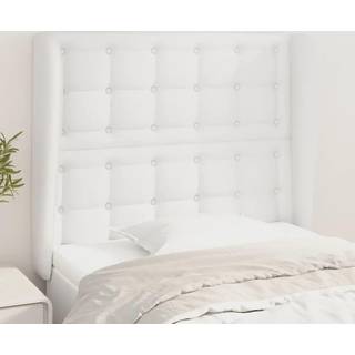 sengegavl med kanter 93x23x118/128 cm kunstlæder hvid