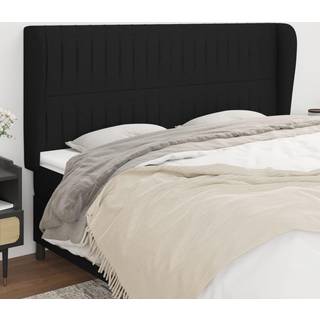 Sengegavl Med Kanter Stof - Sort / 183 x 23 x 118/128 cm