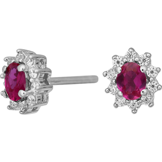 Sølv ørestikker m. zirkonia og synt. pink safir
