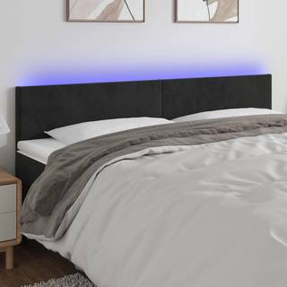 Sengegavl Med Led-Lys Velour - Sort / 180 x 5 x 78/88 cm