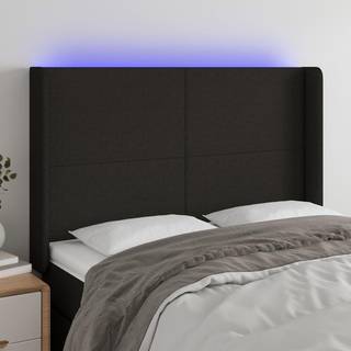 Sengegavl Med Led-Lys Stof - Sort / 147 x 16 x 118/128 cm
