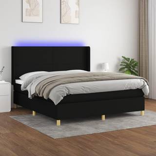 kontinentalseng med LED-lys 160x200 cm stof sort