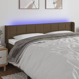 sengegavl med LED-lys 183x16x78/88 cm stof mørkebrun