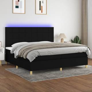 kontinentalseng med LED-lys 200x200 cm stof sort
