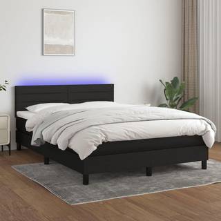 kontinentalseng med LED-lys 140x200 cm stof sort