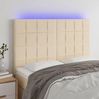 sengegavl med LED-lys 144x5x118/128 cm stof cremefarvet