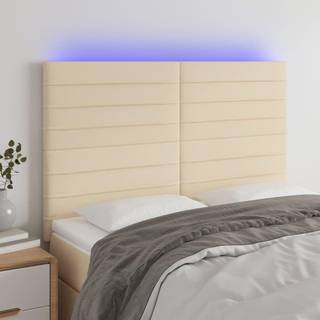 Sengegavl Med Led-Lys Stof - Creme / 144 x 5 x 118/128 cm