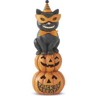 Schwarze Katze auf Halloween Kürbissen LED Figur 28cm