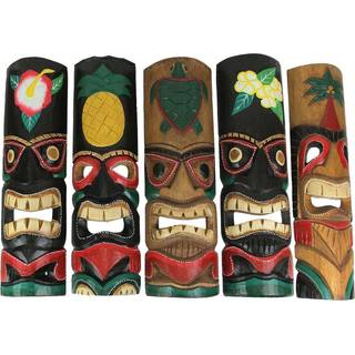 Zeckos s?t med 5 h?ndsk?ret polynesisk dekorativt tiki -masker i polynesisk stil