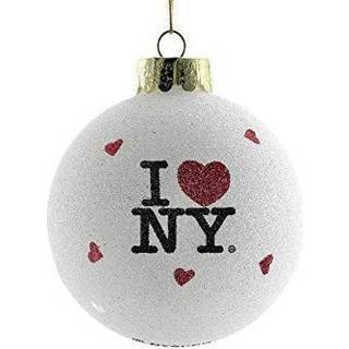 Kurt Adler I Love NY glaskugle - 80 mm frostet hvid julepynt med I Love NY-logo