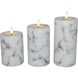 Cozzy bloklys, 3D flamme, hvid marmor, 3 pak inkl. fjernbetjening