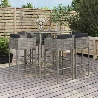 barsæt til haven 7 dele med hynder polyrattan grå