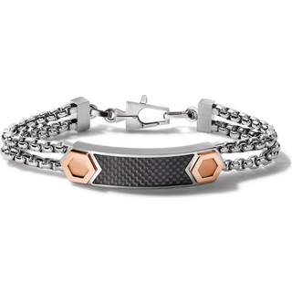 Bulova smykker m?nds latinske grammy pr?cisionist rustfrit st?l dobbeltk?de sort carbon fiber Inlay ID link armb?nd med roseguld