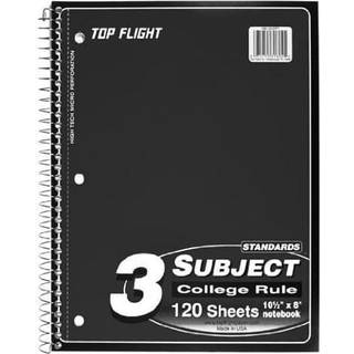 Top Flight Standards 3-emner WireBound Notebook 120 Sheets 3-huller stanset college regel 10,5 x 8 tommer 1 notebook farve kan variere (31804)