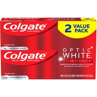 Colgate Optic White Whitening Toothpasta Pain Fighter Mint 2 Count (Pack of 1)