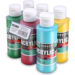 Sargent Art Primær akrylmaling Sæt 4 ounce flasker x 6 Pack Sæt ikke-falmende rige livlige pigmenter Strålende mat finish Hurtig tør formel Ikke-