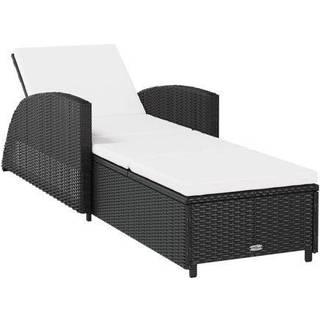 liggestol med cremefarvet hynde polyrattan sort