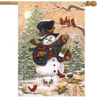 Vintervenner Primitive House Flag Snowman Cardinals Briarwood Lane 28 """" X 40 """"
