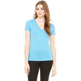 Damer Triblend Shortærme Deep V-hals T-shirt-Blue TriBlend-S (D0102H7WBDJ)