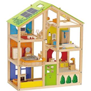 Dukkehus fra Hape i Træ - Inklusiv Møbler - Højde 74 cm.